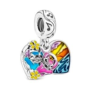 Lilo and stitch heart charm ohana sterling silver